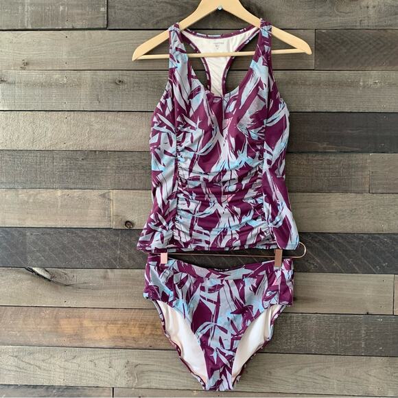 Garnet Hill Women's 3-Piece Tankini Bikini Swimsuit in Claret Shadow Purple - Picture 10 of 16